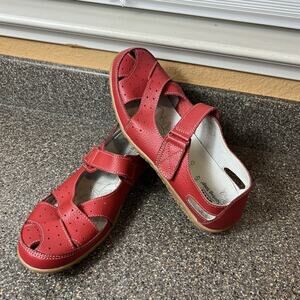 Spring Step Womens EU 42 US 11.5-12 Casual Flat Mary Jane Snap Shoes Red Leather